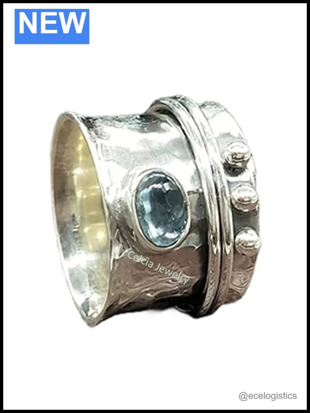 925 Sterling Silver Spinner Ring Natural Abalone Shell Gemstone Band